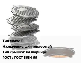 Люк чугунный Т для теплосетей на шарнире ГОСТ: ГОСТ 3634-99